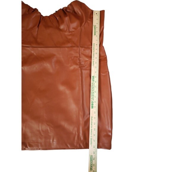 Kendall & Kylie Shired Bust Cup Mini Dress Cognac Faux Leather - NWT - Sz 3x - Picture 9 of 15